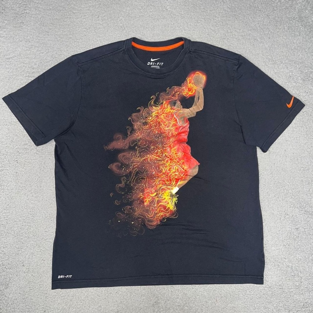 Nike Kevin Durant KD 35 On Fire Basketball T Shirt Men's Sz XL Black Dri-Fit Tee
